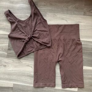 C’est Moi Bamboo Rayon Lounge Set  Ribbed Tank and Seamless Biker Shorts Set